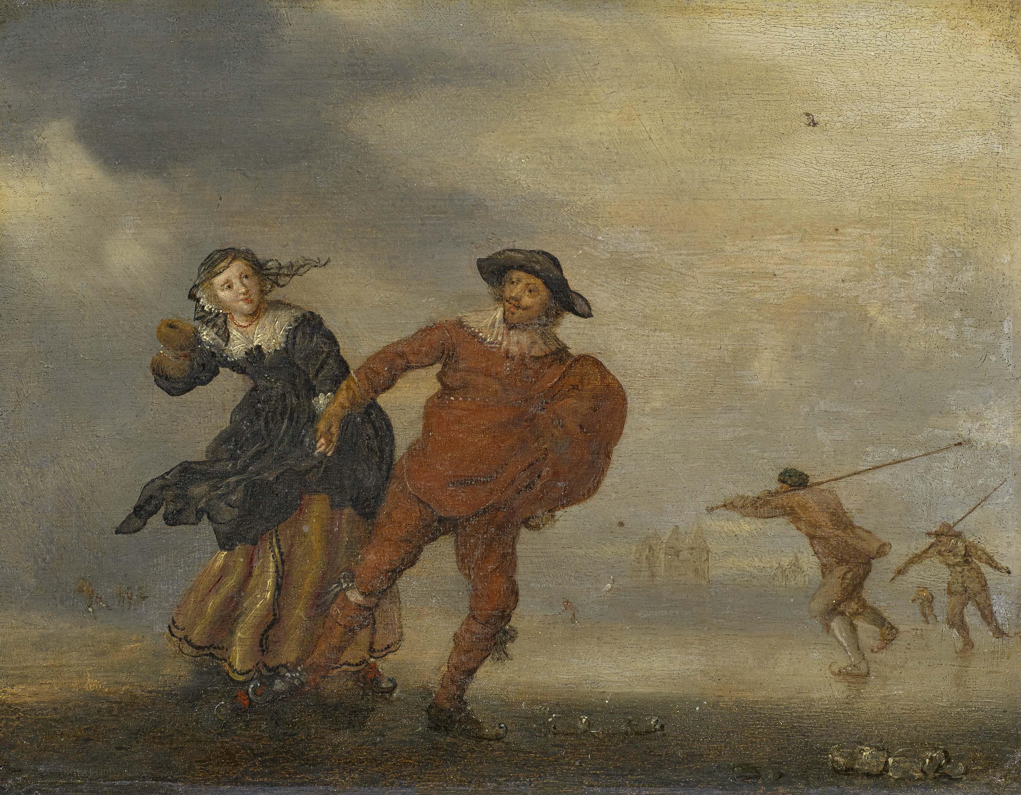 Adriaen Pietersz. van de Venne - Holländisches Paar mit Schlittschuhen auf dem Eis