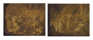 Adriaen Pietersz. van de Venne - Peasants brawling in a tavern; Peasants by a fire in a barn