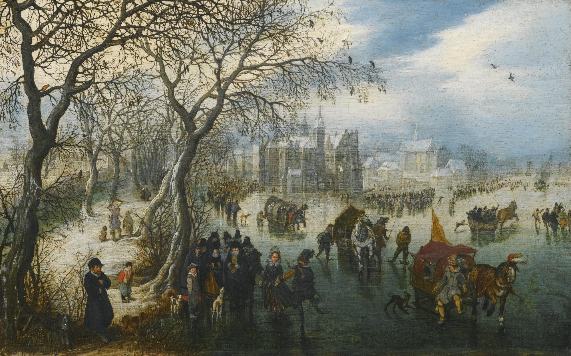 Adriaen Pietersz. van de Venne - Winter Landscape With Elegant Figures On The Ice Before A Town