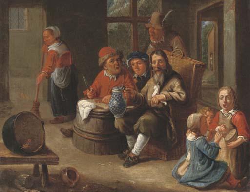 Adriaen Rombouts - Peasants Smoking And Drinking With Children Making Music And An Old Woman In An Interior