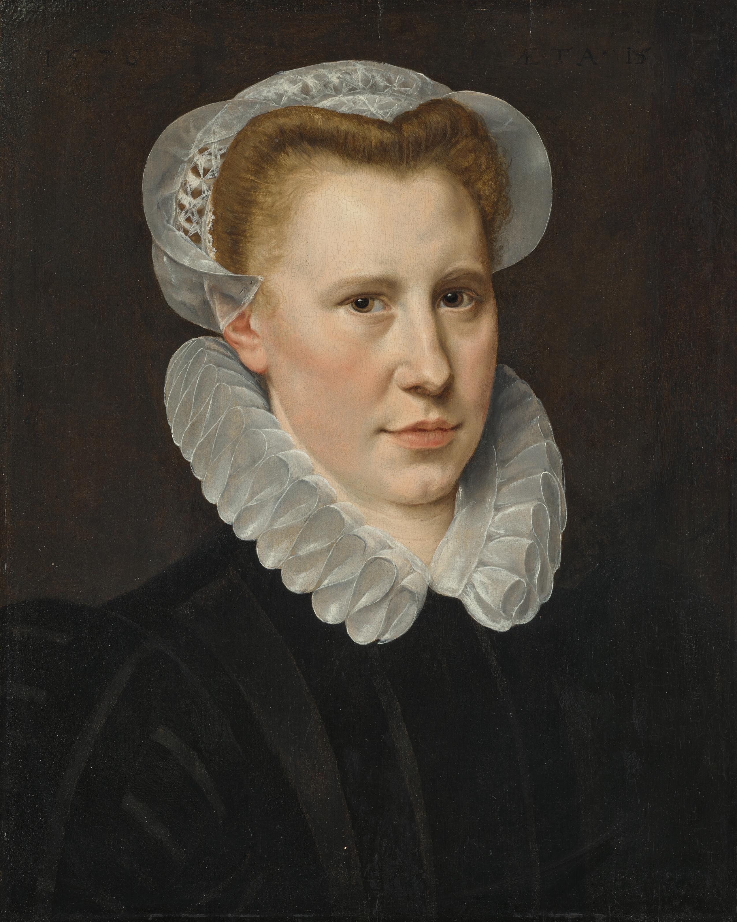 Adriaen Thomasz. Key - Portrait of a young lady, bust-length, in a white ruff and cap