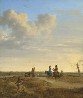 Adriaen Van De Velde - A Hawking Party In An Extensive Landscape