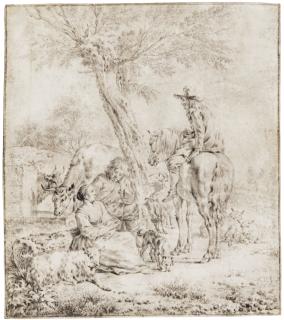 Adriaen Van De Velde - A Rider By Resting Herders
