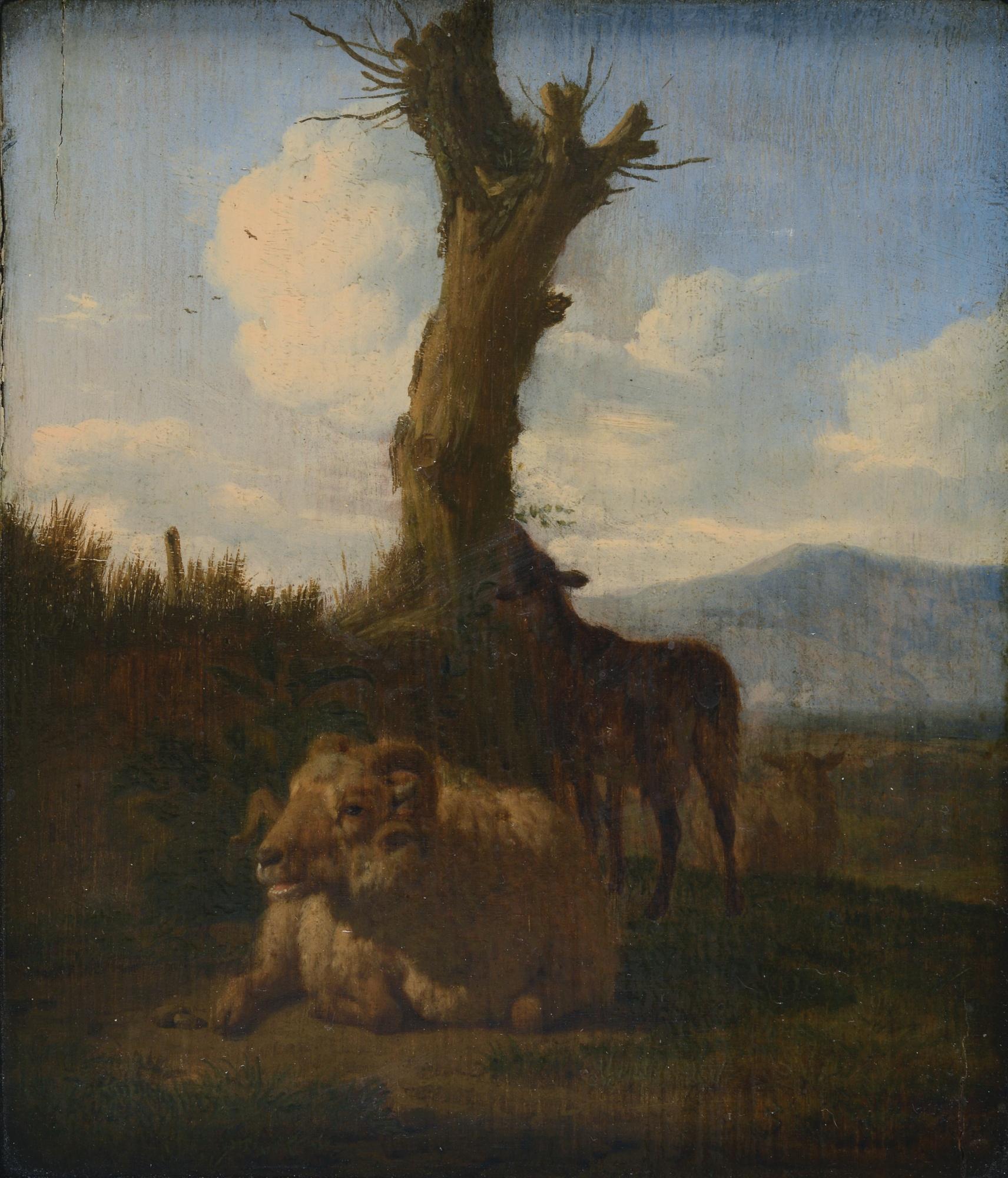 Adriaen Van De Velde - Italianate Landscape With A Ram, Other Sheep And A Dead Tree
