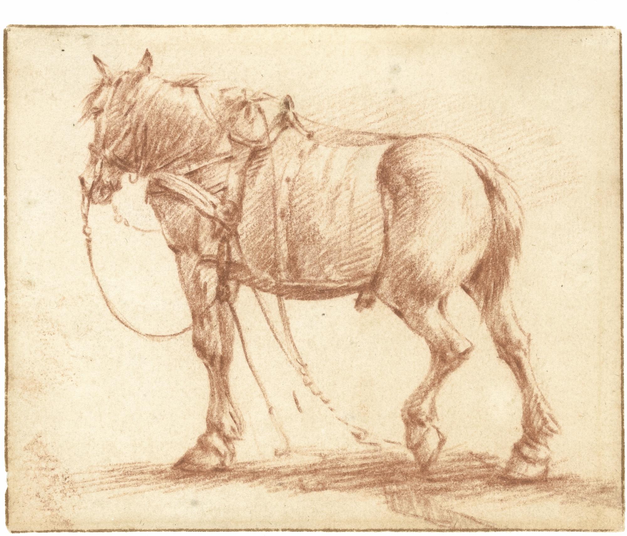 Adriaen Van De Velde - Two Drawings Of Tacked Up Horses