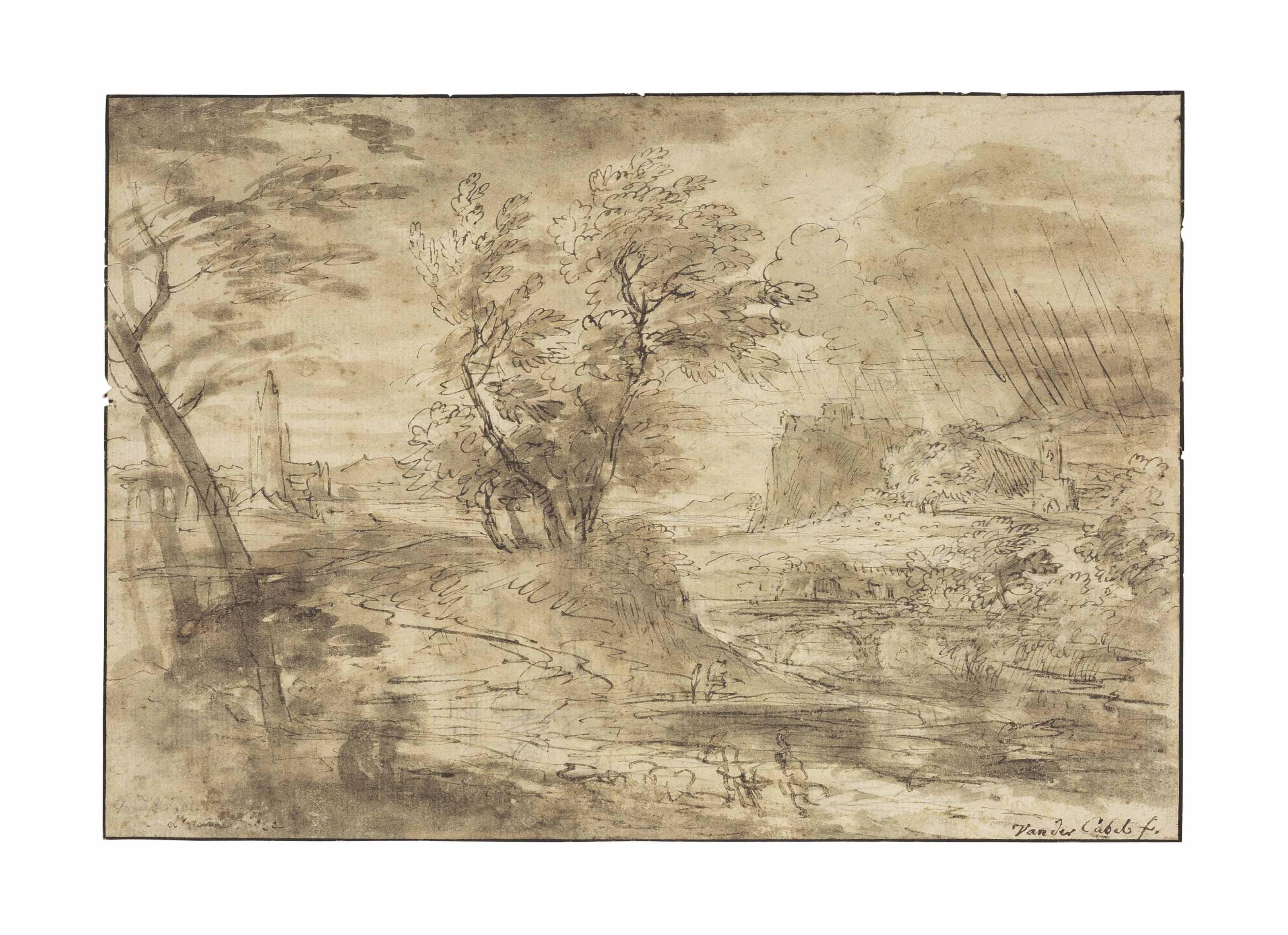 Adriaen Van Der Cabel - Travelers In A Storm In A Wooded River Landscape