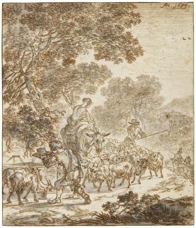 Adriaen Van Der Kabel - A Wooded Landscape With Herders And Their Animals Near A Water Trough