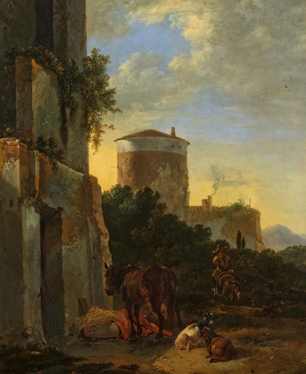 Adriaen van der Kabel - Szene mit italienischer Dorfstraße