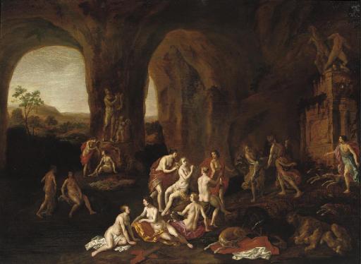 Adriaen Van Nieulandt I - Diana and her nymphs in a cave