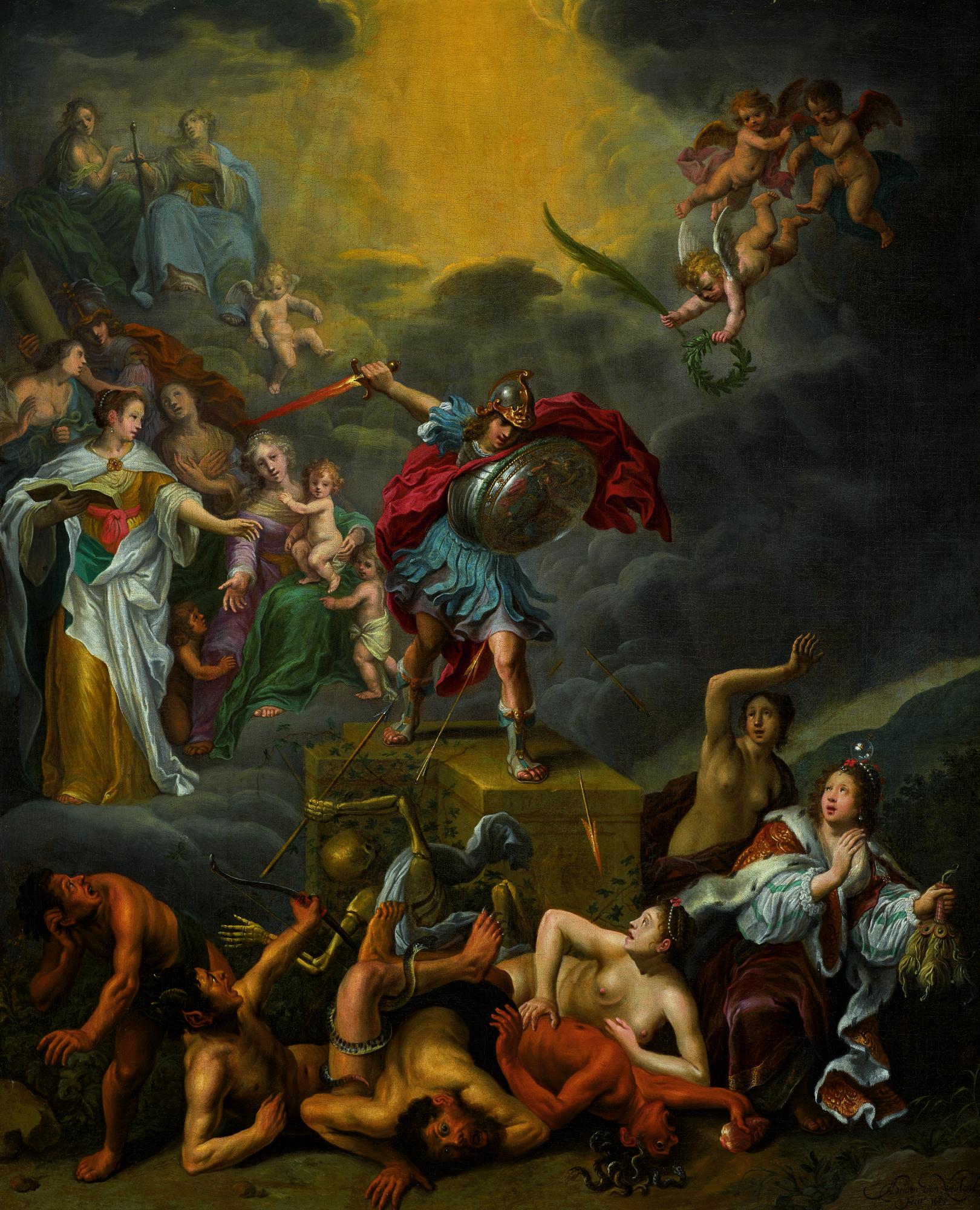 Adriaen Van Nieulandt - The Battle Of Virtue Against The Vices