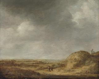 Adriaen van Ostade - A dune landscape with figures