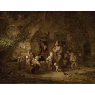 Adriaen Van Ostade - A Man Playing The Shawm At A Rustic Cottage Door