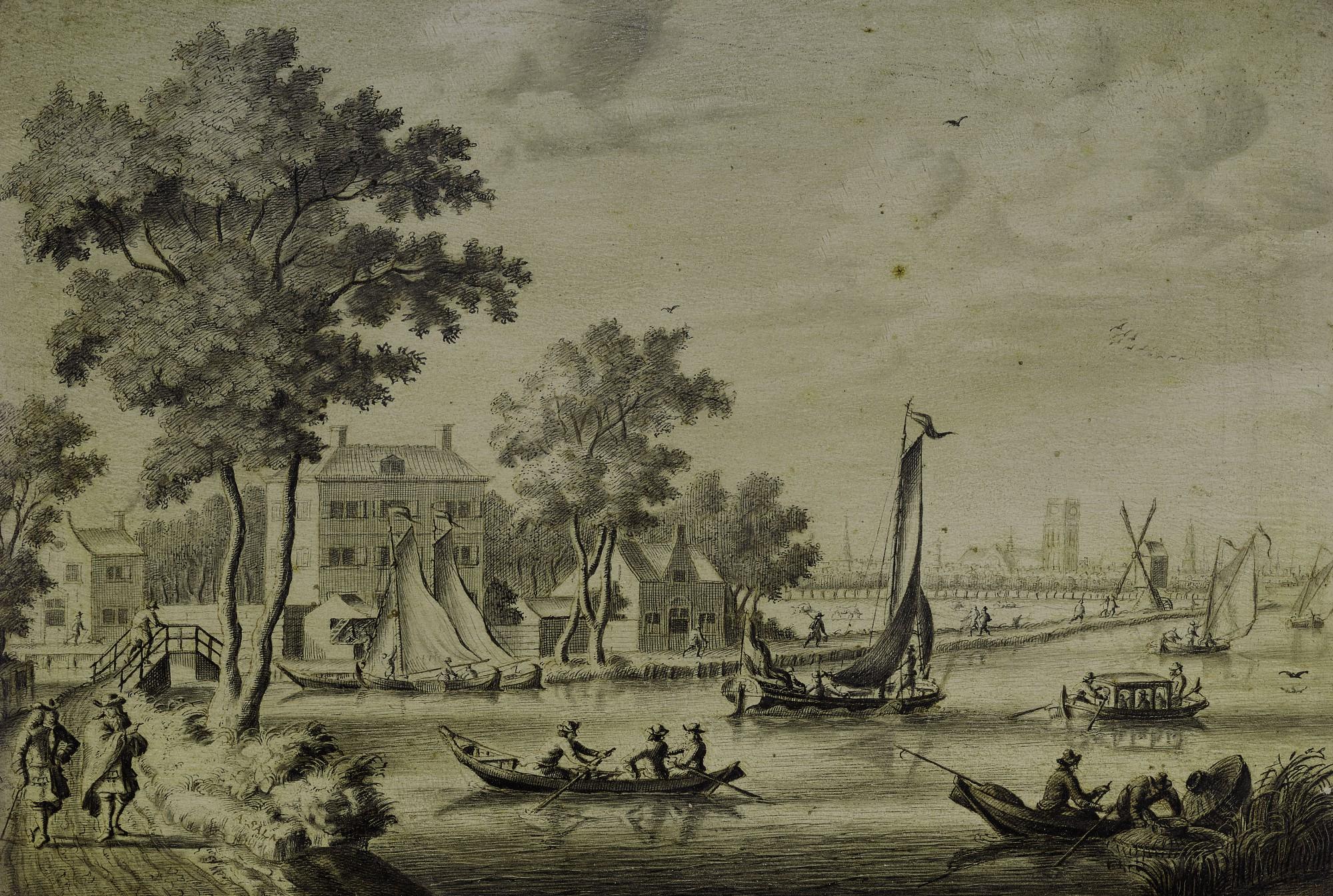 Adriaen Van Salm - A View Of The Zwaenseiland And The River Zwaenhals, Rotterdam, The Sint Laurenskerk Beyond