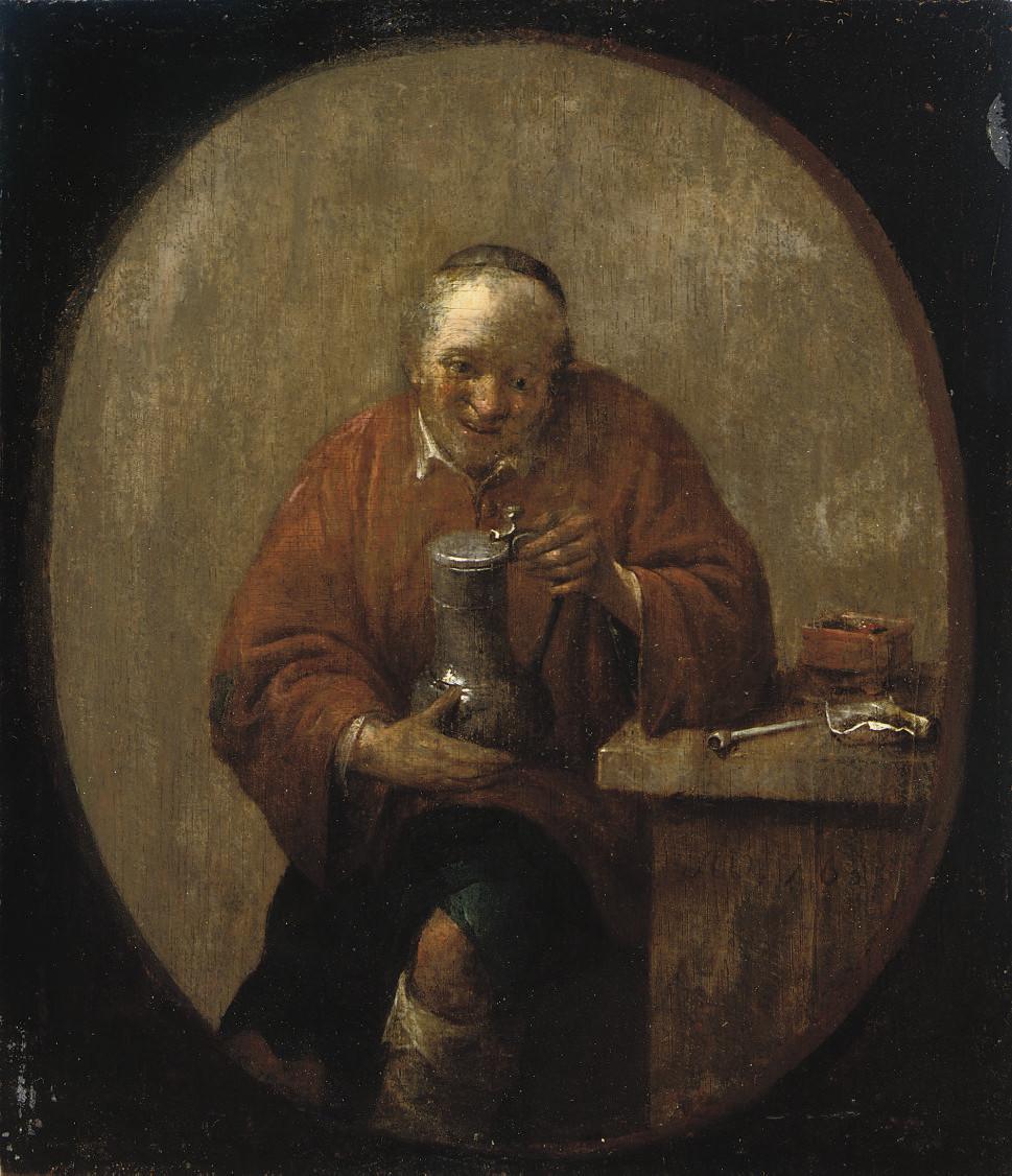 Adriaen Verdoel - A peasant drinking and smoking at a table