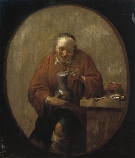 Adriaen Verdoel - A peasant drinking and smoking at a table