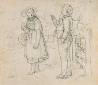 Adrian Ludwig Richter - Ein Bauer neckt ein junges Mädchen.