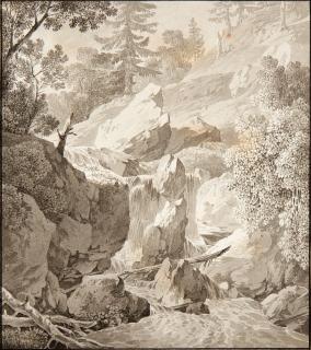 Adrian Ludwig Richter - Wasserfall im Gebirge.