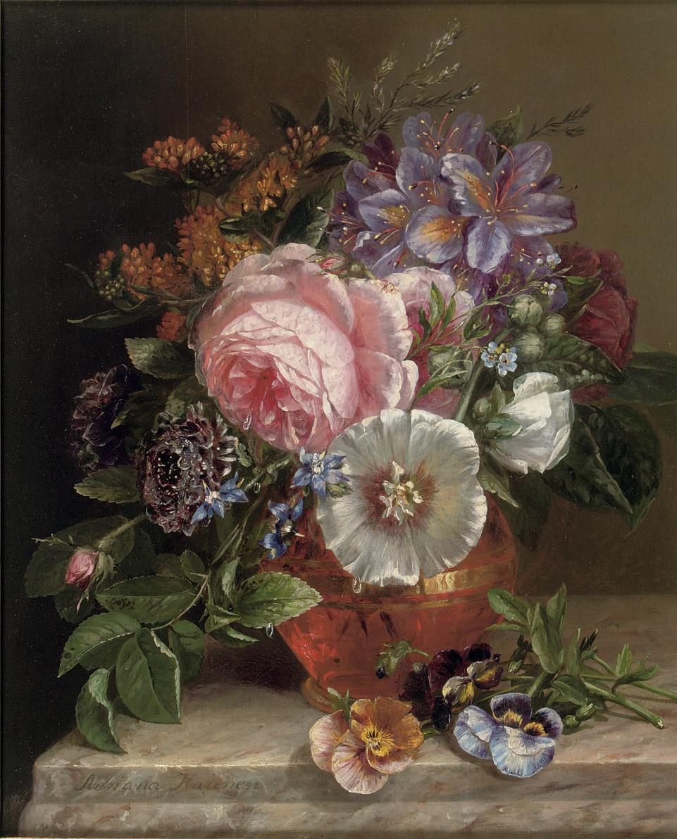 Adriana Johanna Haanen - Bouquet of summer flowers on a marble edge