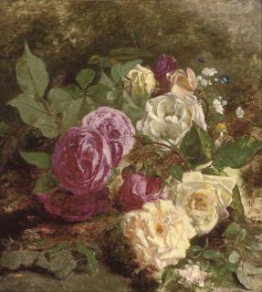 Adriana Johanna Haanen - Pink, white and yellow roses