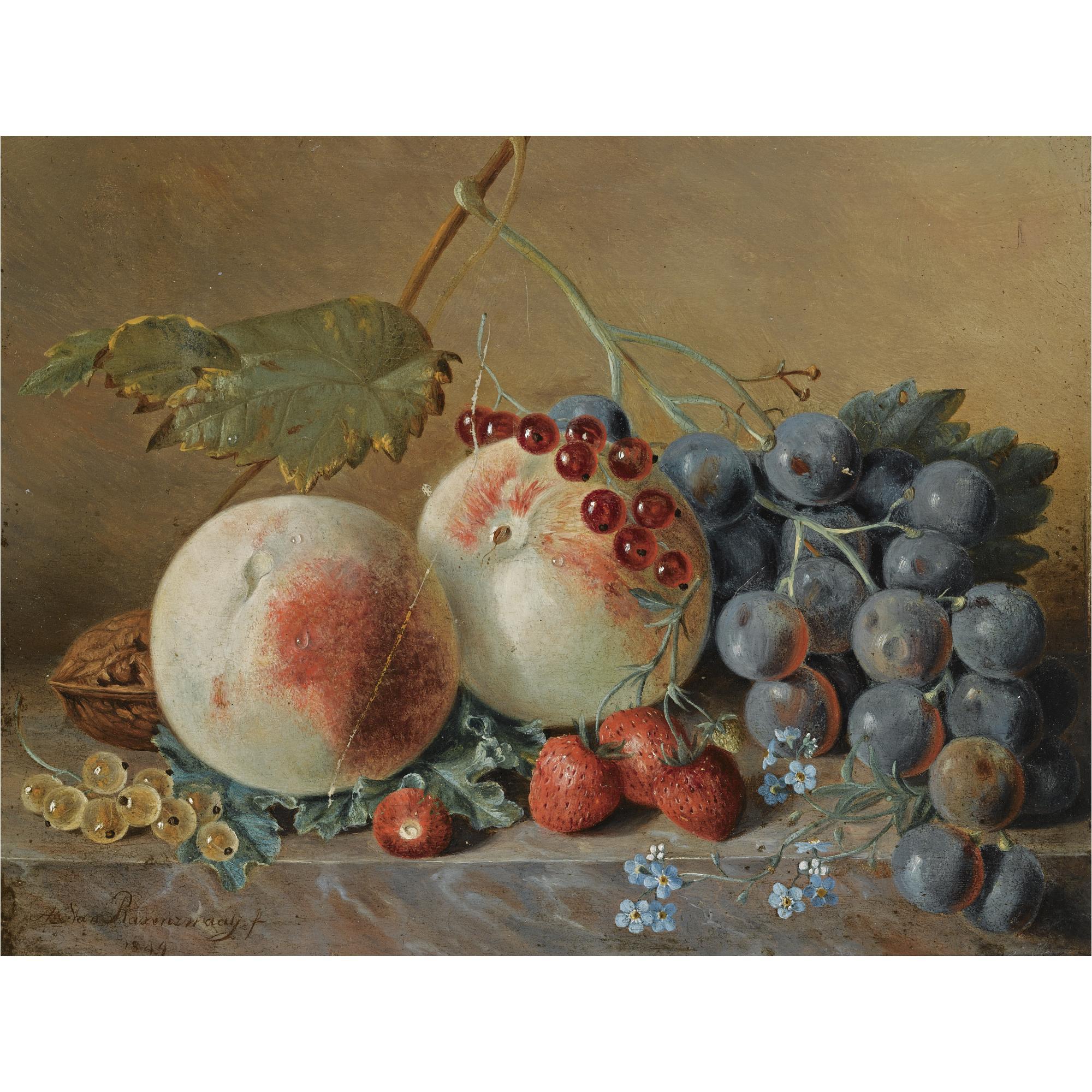 Adriana van Ravenswaay - Dutch A Still Life With Grapes And Peaches