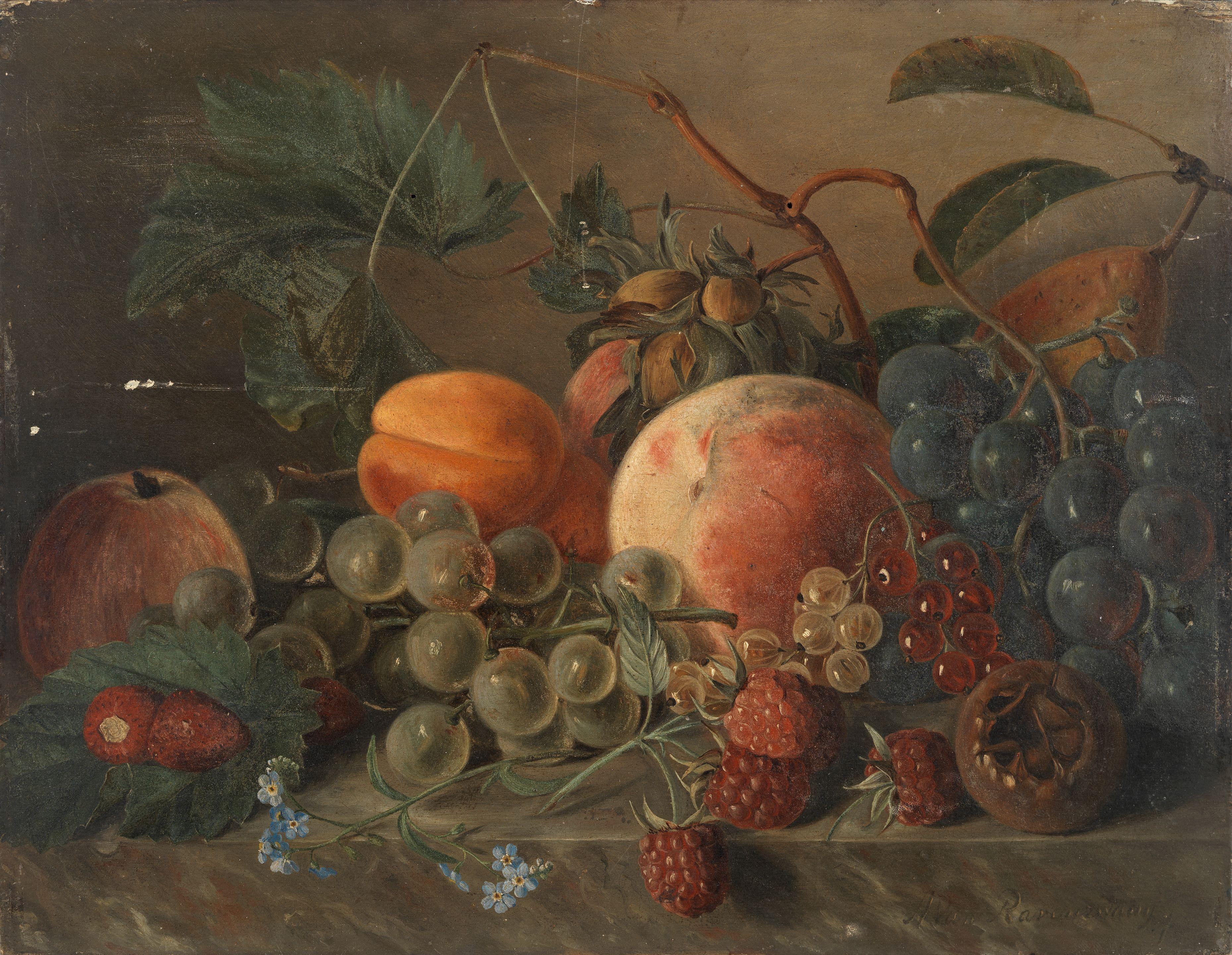 Adriana Van Ravenswaay - Still life of fruit on a marble ledge
