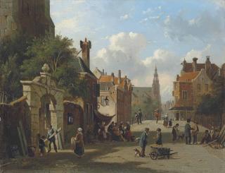 Adrianus Eversen - A busy street in Holland