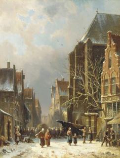 Adrianus Eversen - A busy street in winter