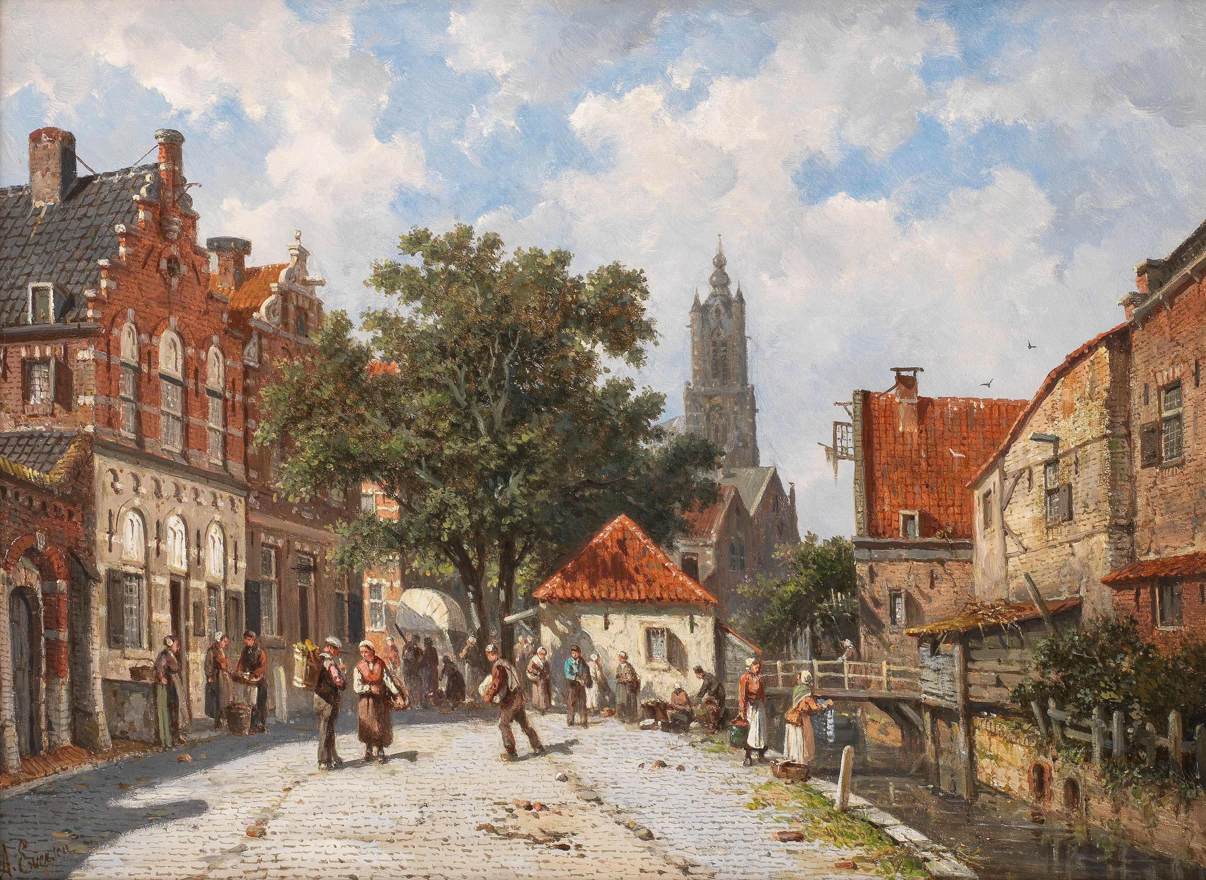 Adrianus Eversen - A Dutch street scene