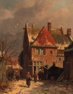Adrianus Eversen - A view in a street in winter