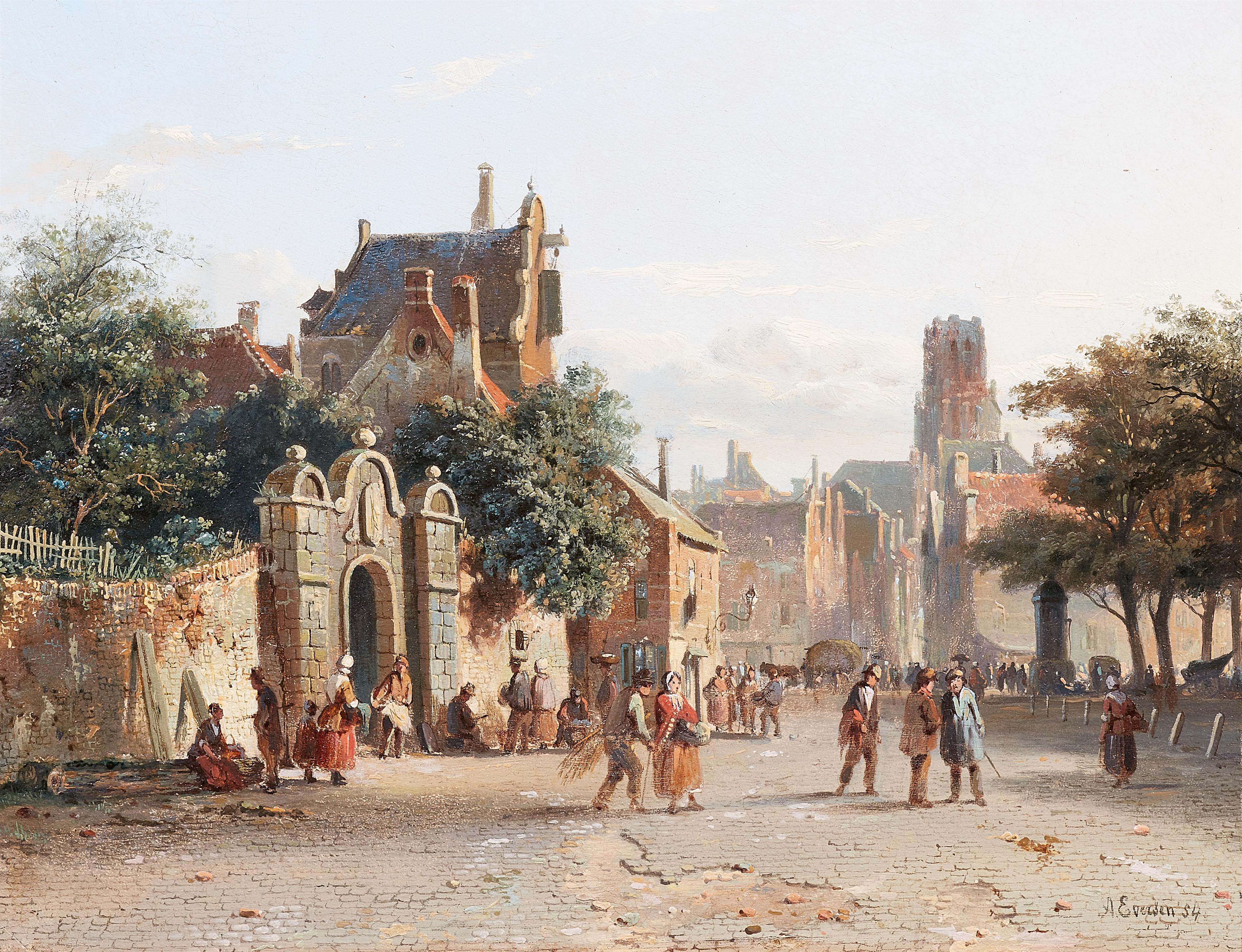 Adrianus Eversen - Belebte Straße in einer holländischen Stadt