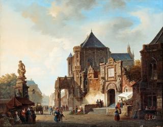 Adrianus Eversen - City scene with figures