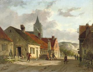 Adrianus Eversen - Daily activities in a sunlit Dutch town