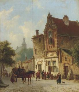 Adrianus Eversen - Daily Activities In A Sunlit Dutch Town