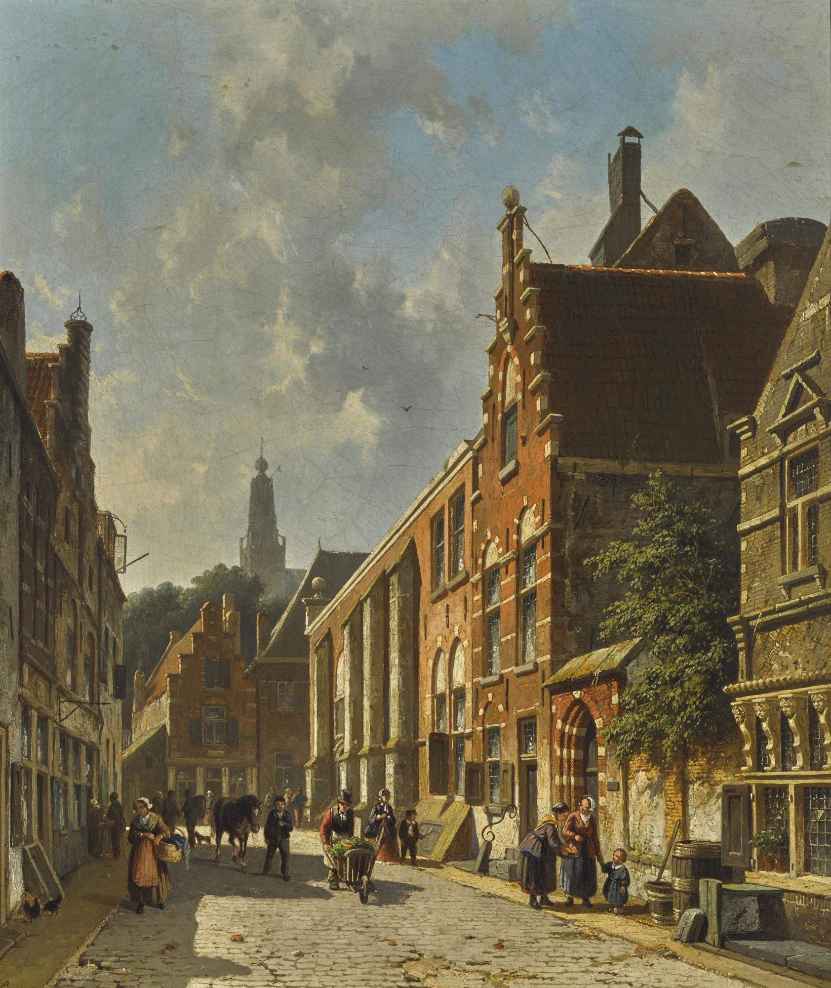 Adrianus Eversen - Dutch a Busy Street In Summer