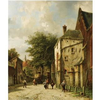 Adrianus Eversen - Dutch a Streetscene In A Dutch Town