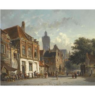Adrianus Eversen - Dutch a Town Scene