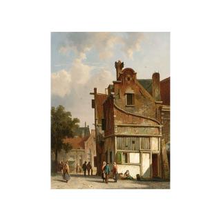 Adrianus Eversen - Figures In The Sunlit Streets Of A Dutch Town