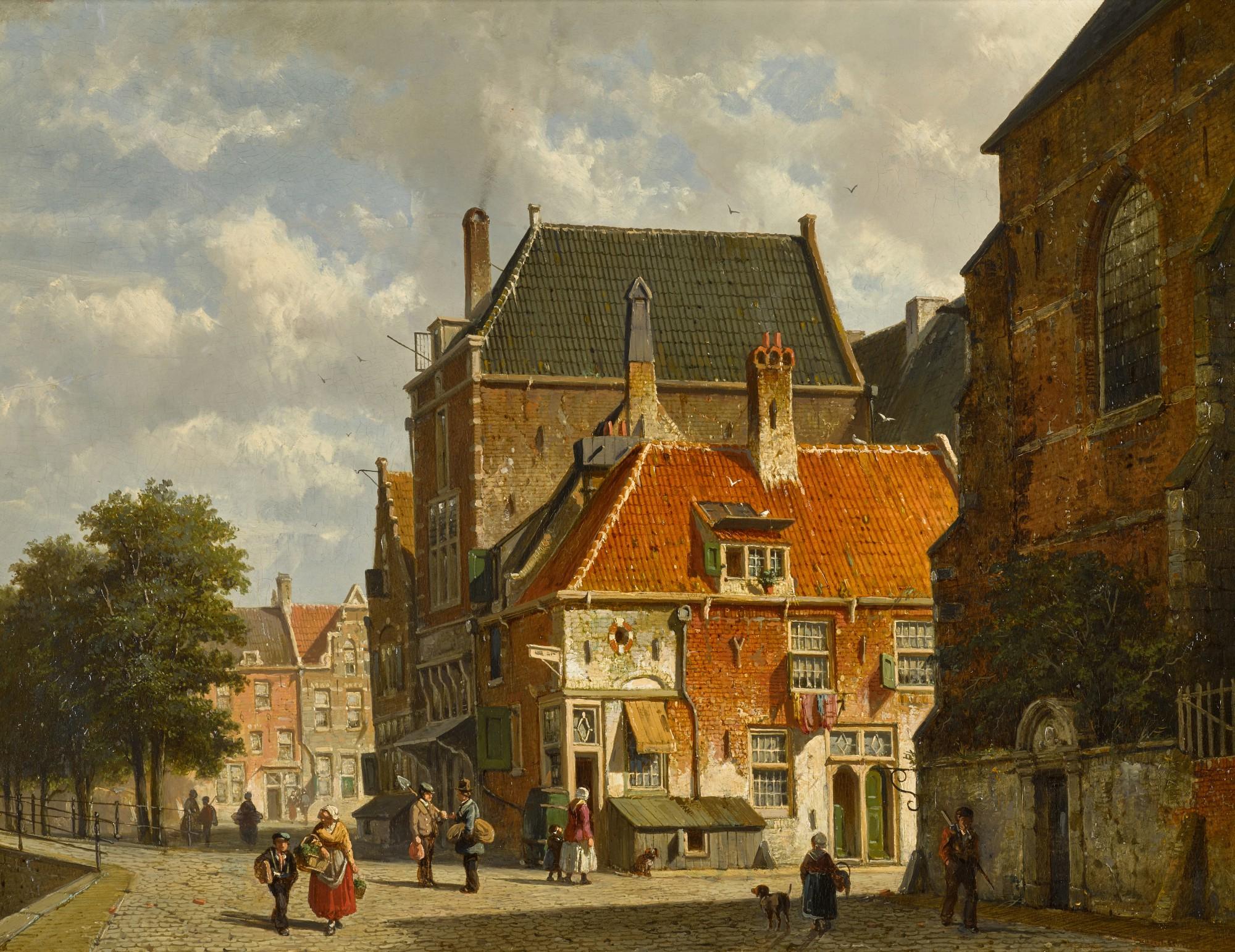 Adrianus Eversen - Figures on a Sunlit Street