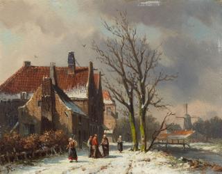 Adrianus Eversen - Holländische Stadt an einer Gracht im Winter