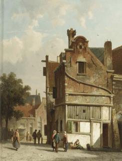 Adrianus Eversen - Townsfolk conversing on a sunlit square