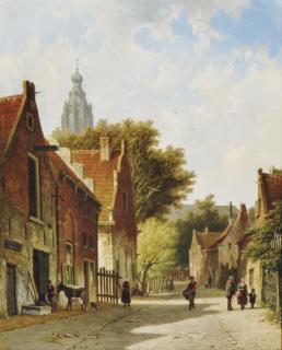 Adrianus Eversen - Townspeople in a sunlit street