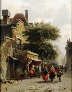 Adrianus Eversen - View Of A Street With Busy Market
