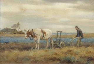 Adrianus Johannes Groenewegen - A farmer ploughing a field