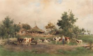 Adrianus Johannes Groenewegen - Koeien bij de boerderij