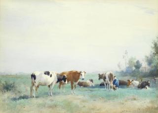 Adrianus Johannes Groenewegen - Milking time; a pair