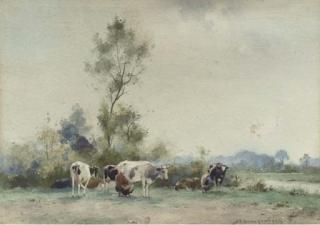 Adrianus Johannes Groenewegen - Milking time; and Cattle in a meadow