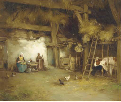 Adrianus Johannes Groenewegen - Peeling Potatoes In The Stable