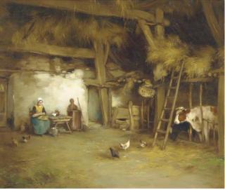 Adrianus Johannes Groenewegen - Peeling Potatoes In The Stable