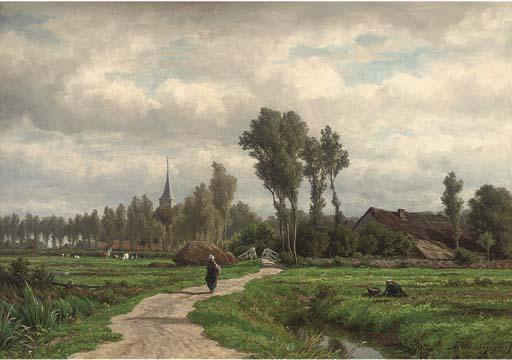 Adrianus van Everdingen - A figure on a village track