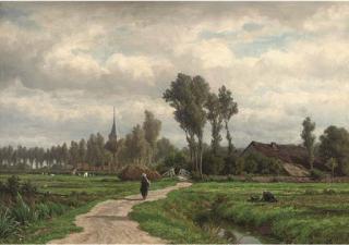 Adrianus van Everdingen - A figure on a village track